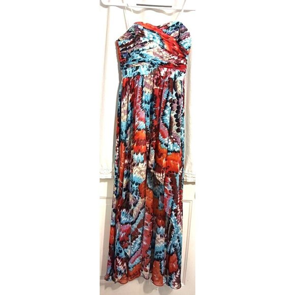 Aidan Mattox Feather Print Highlow Strapless Dress Multicolor Size 0 - Picture 9 of 10